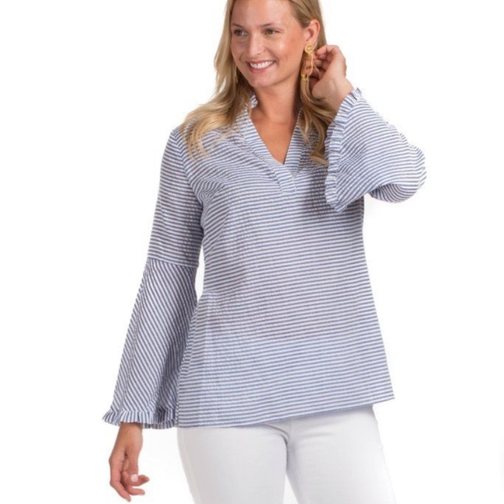 Duffield Lane seersucker tunic with bell sleeves
